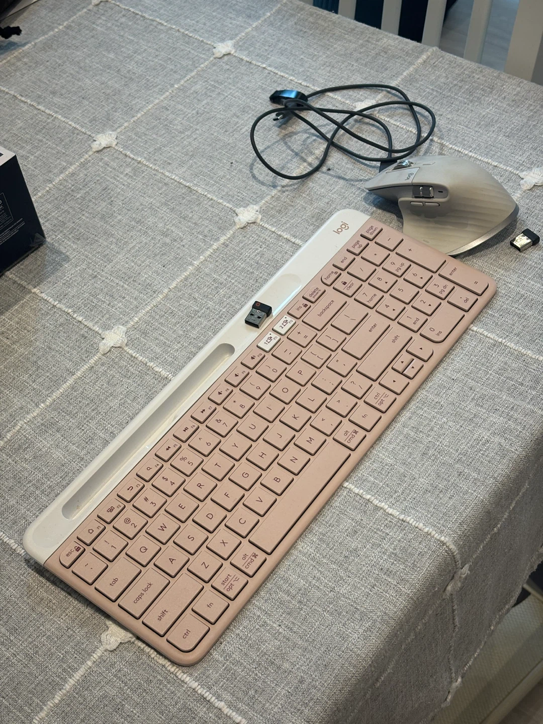 Logitech pink Keyboard and white Mouse Set