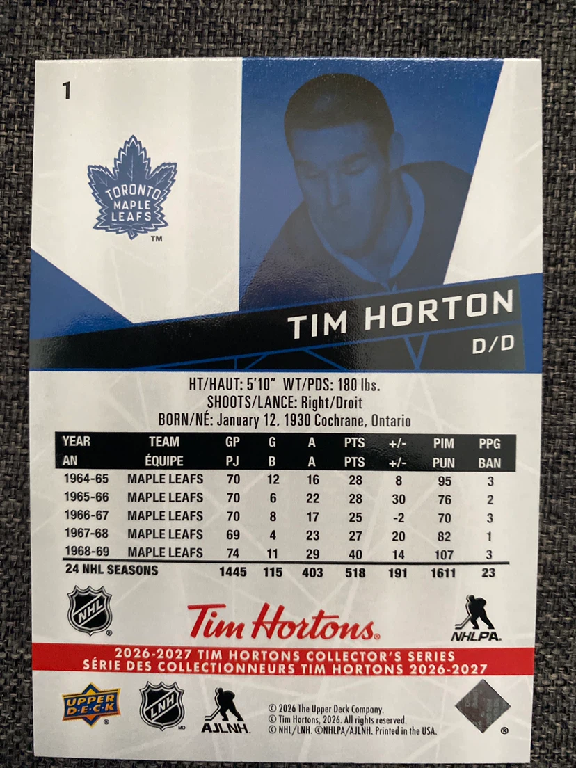 Tim Horton Upper Deck 2026-2027 Hockey Card - photo 2