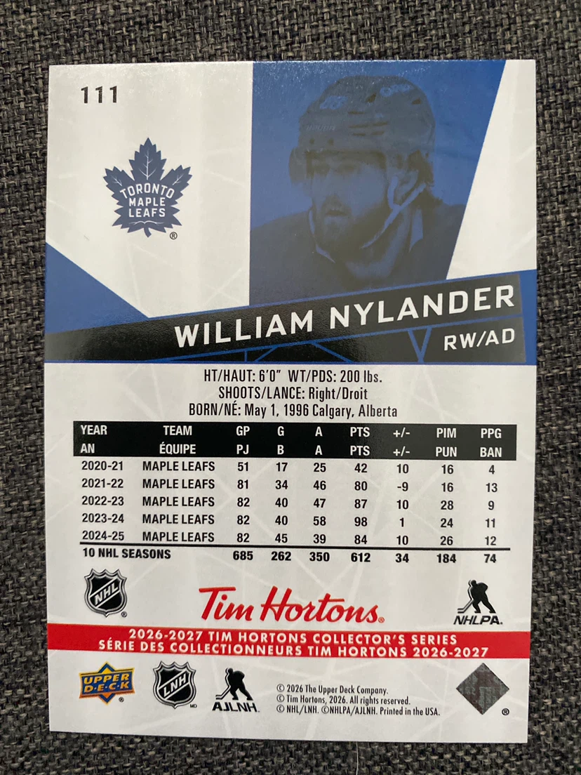William Nylander 2026-27 Upper Deck Tim Hortons Card - photo 2