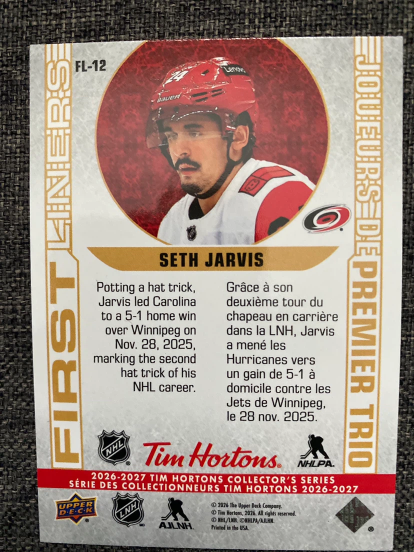 Seth Jarvis Upper Deck Tim Hortons Card - photo 2