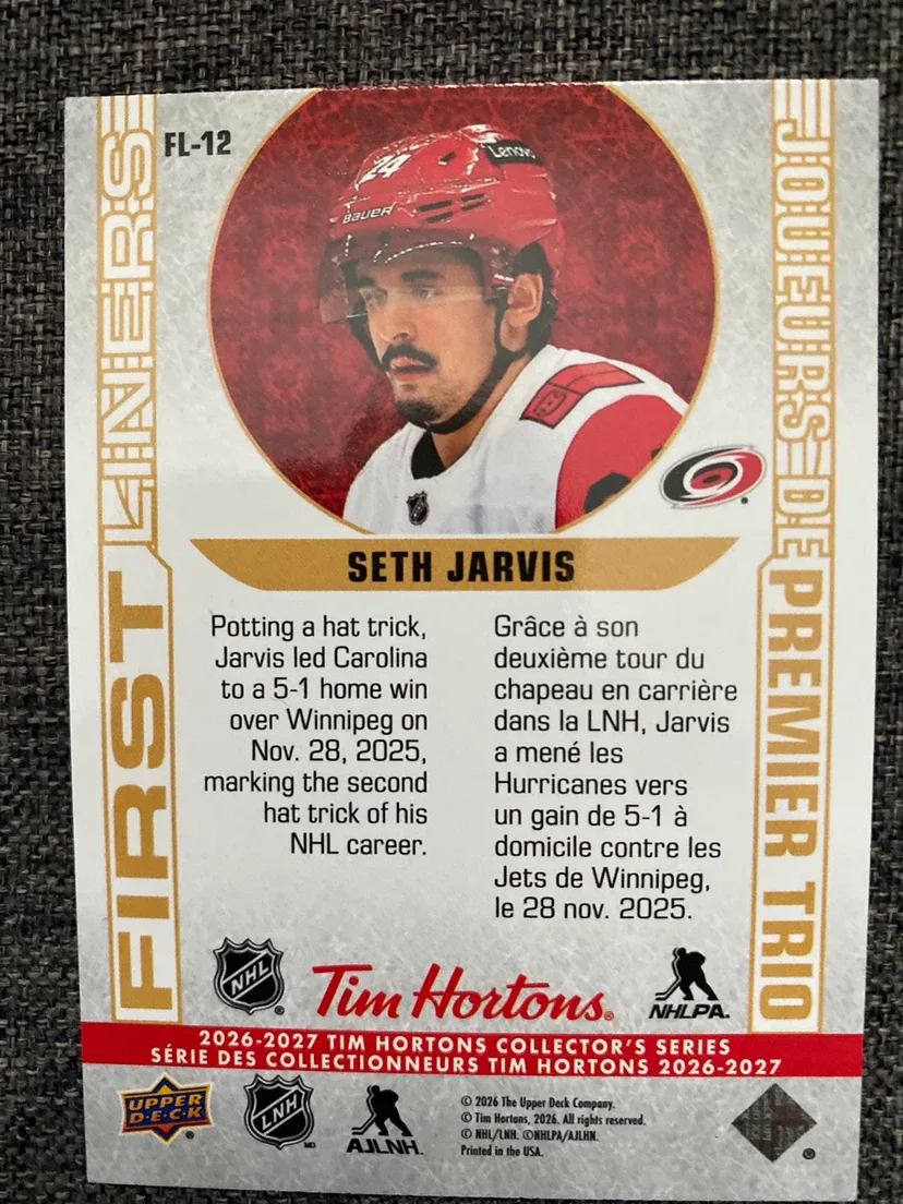Seth Jarvis Upper Deck Tim Hortons Card - photo 2