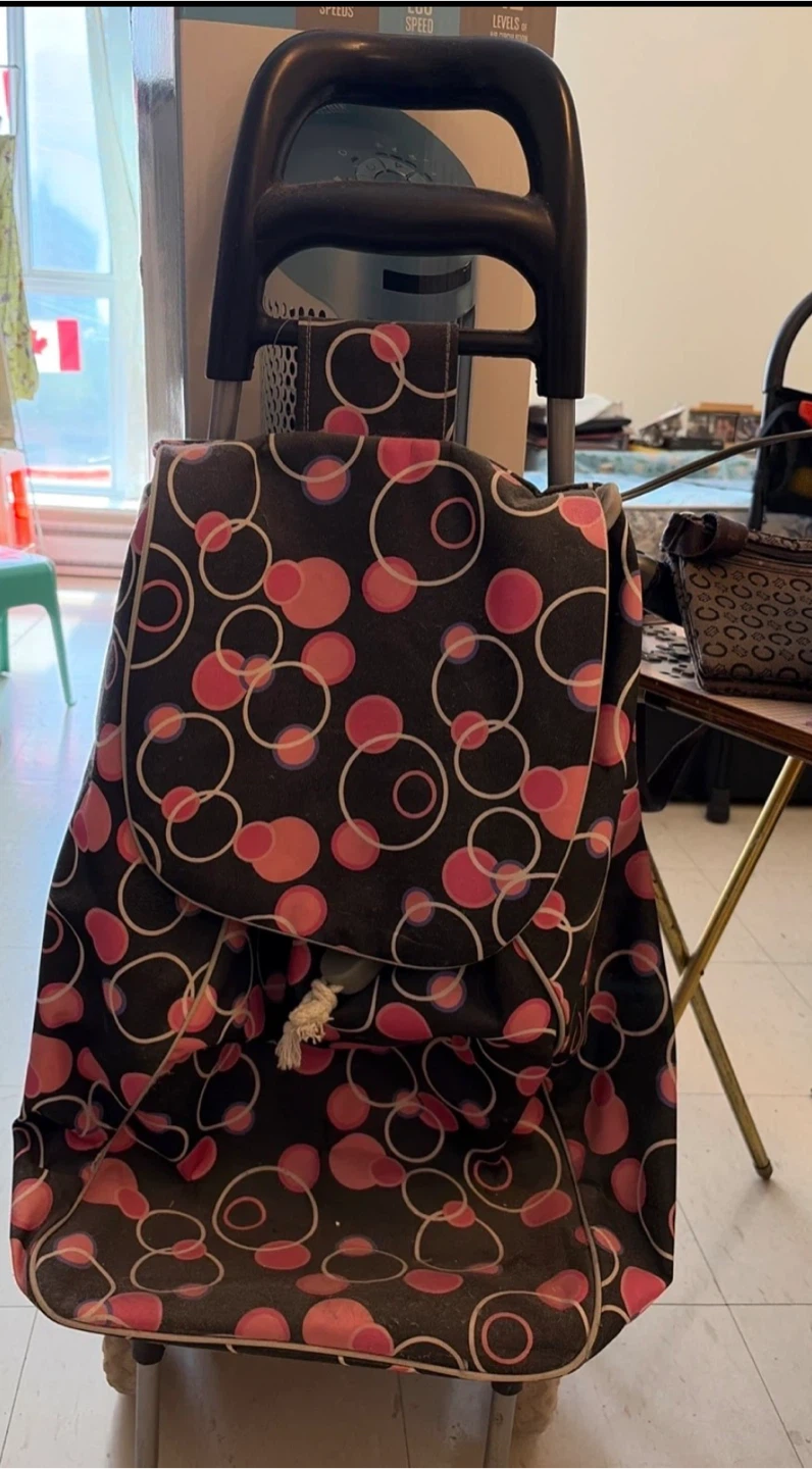 Rolling Shopping Cart with Pink Pattern