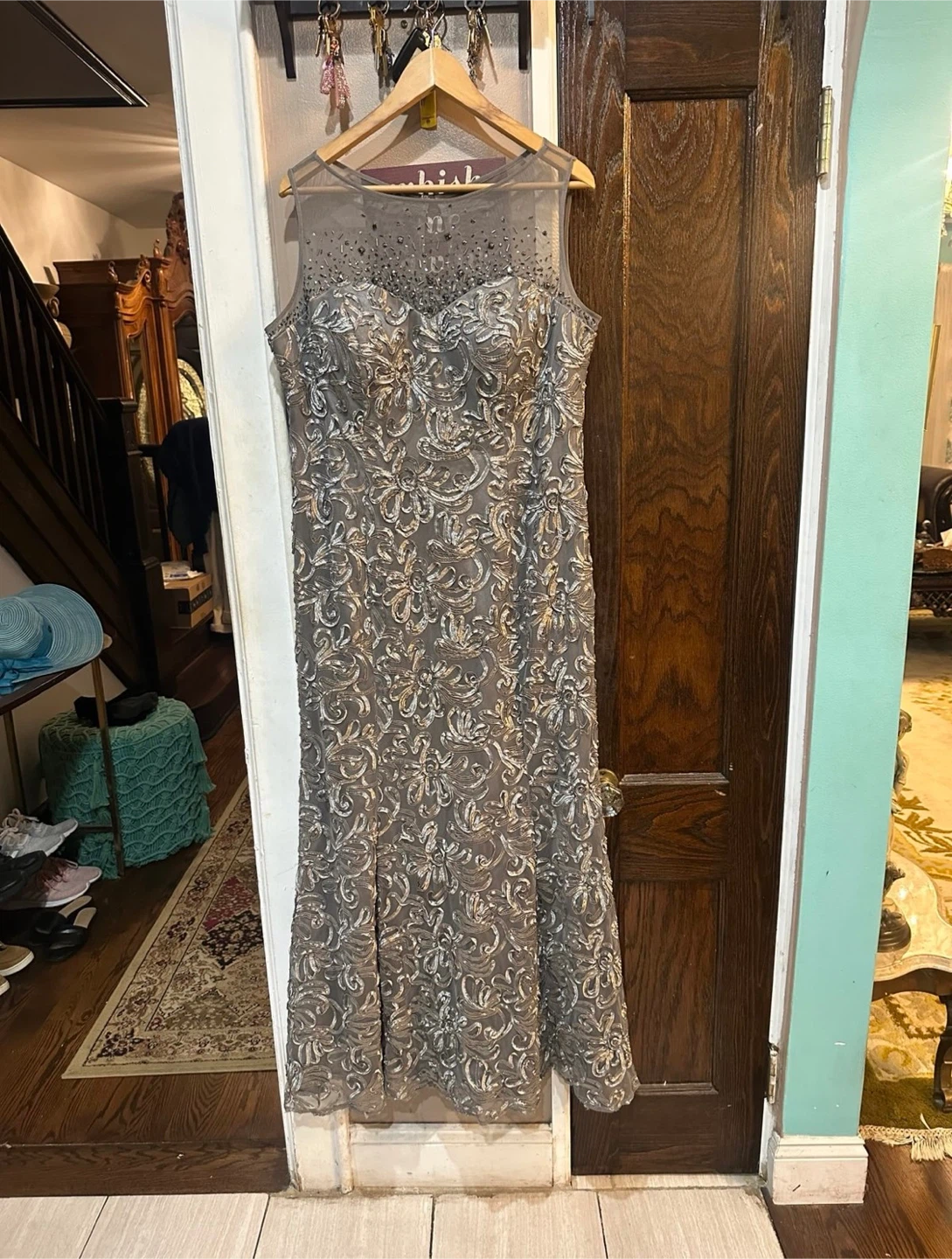 Embellished Grey Evening Dress