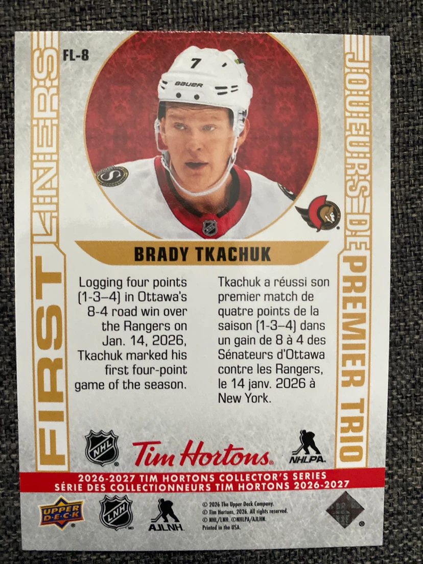 Upper Deck Brady Tkachuk First Liners Trading Card - photo 2