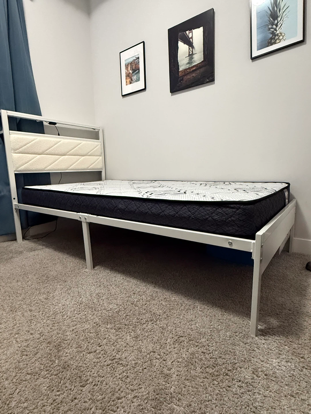 Twin size bed frame with LED headboard and mattress - photo 2