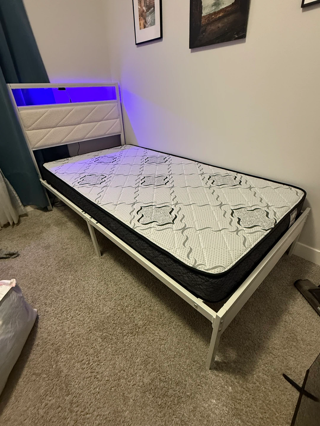 Twin size bed frame with LED headboard and mattress - photo 4