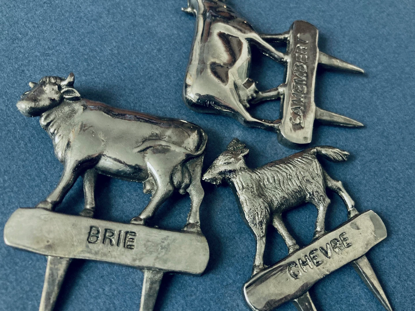 Vintage French Silver-Plated Cheese Markers (Set of 3)