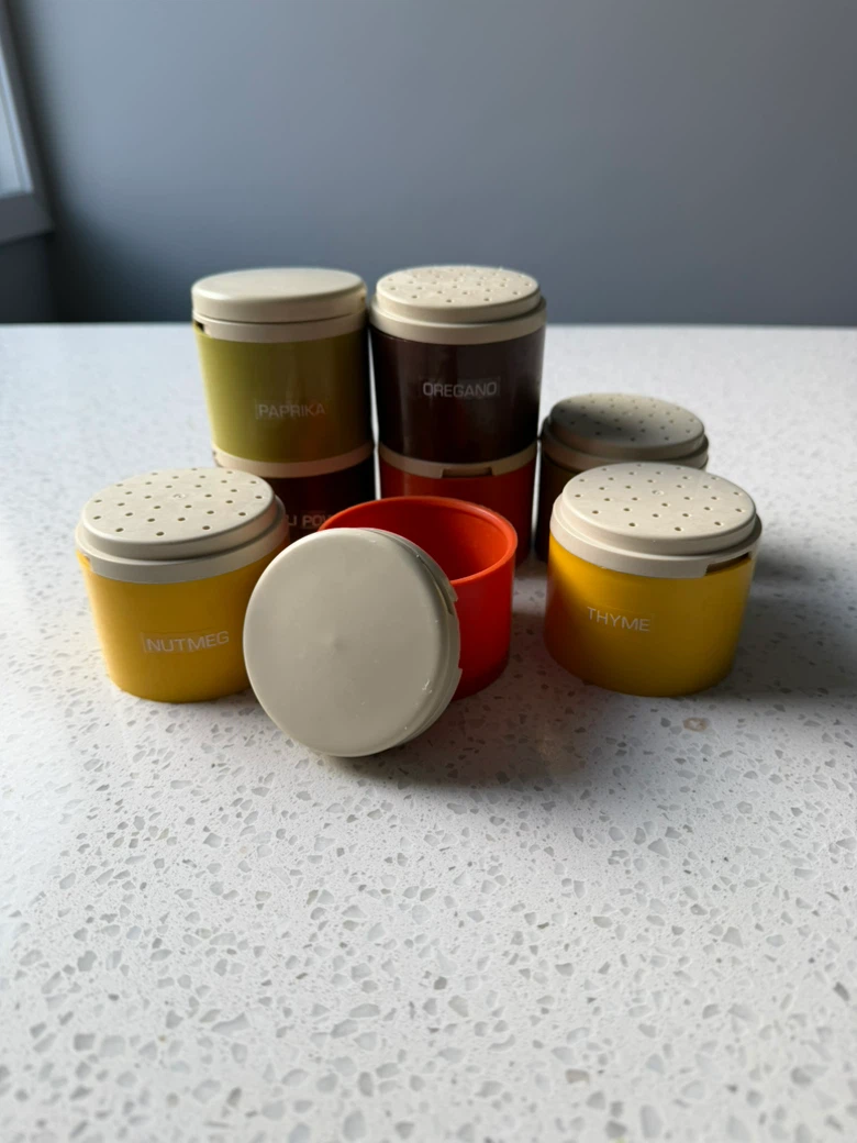 8 Vintage Modular Plastic Spice Containers