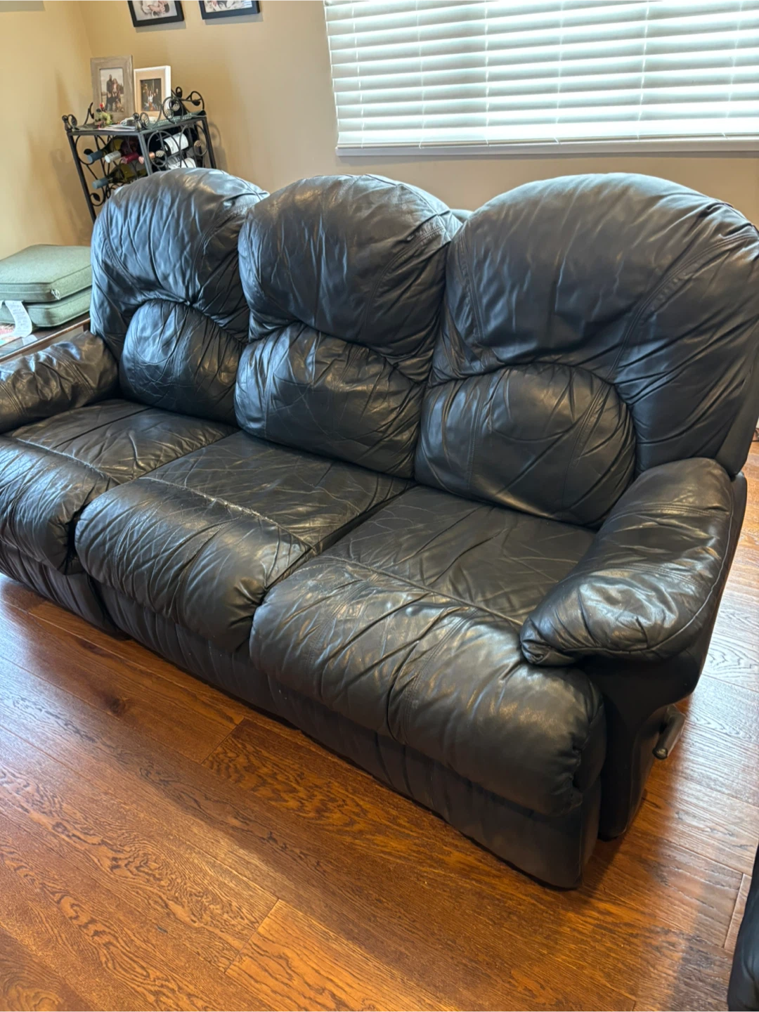 Blue Leather Reclining Sofa and Loveseat Set