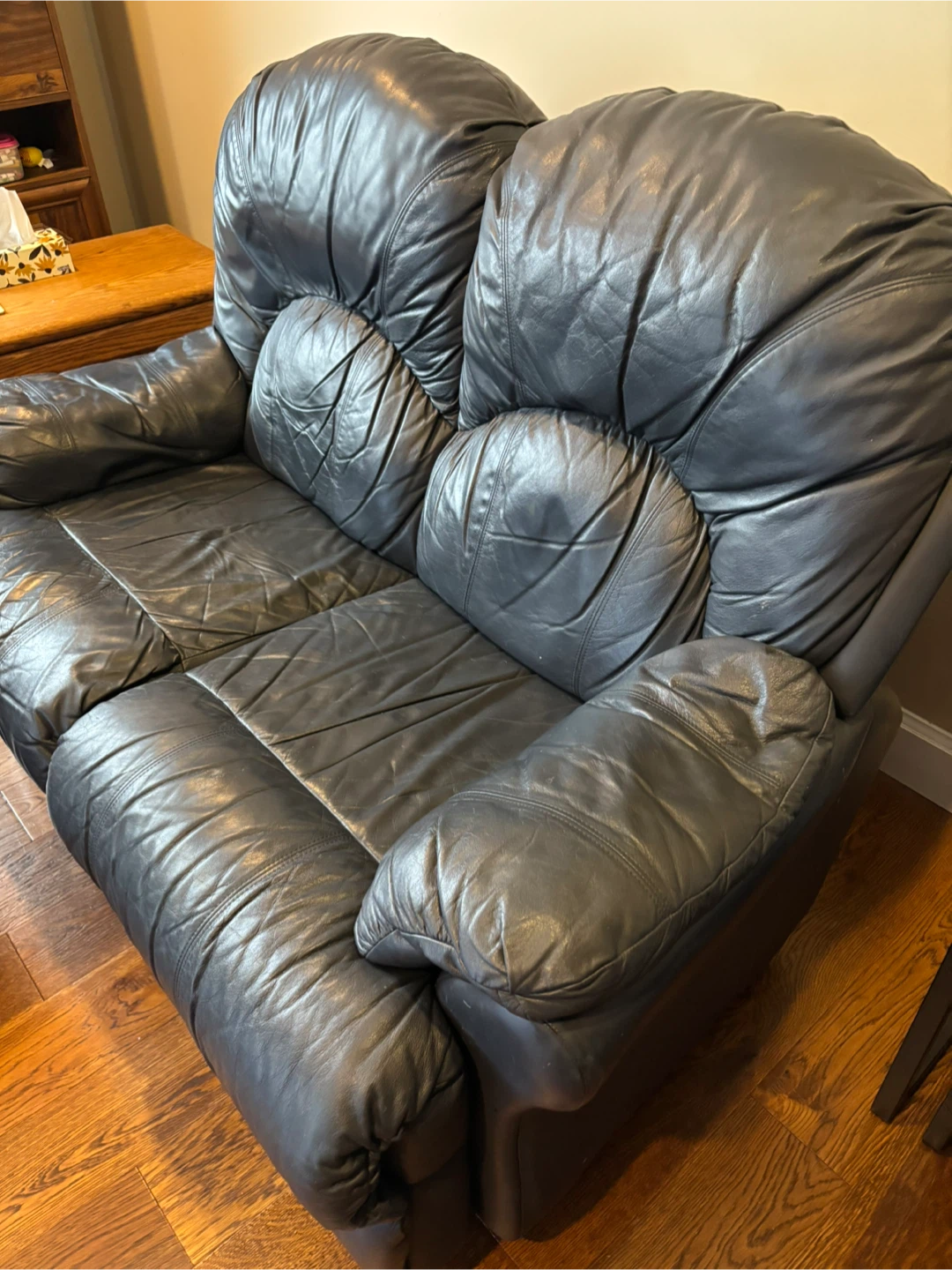 Blue Leather Reclining Sofa and Loveseat Set - photo 2