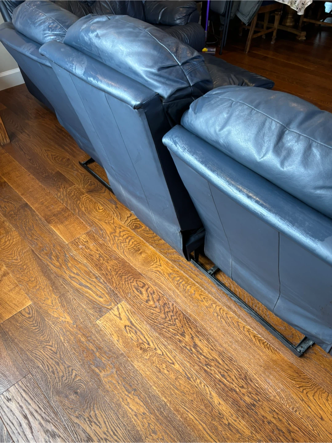 Blue Leather Reclining Sofa and Loveseat Set - photo 4