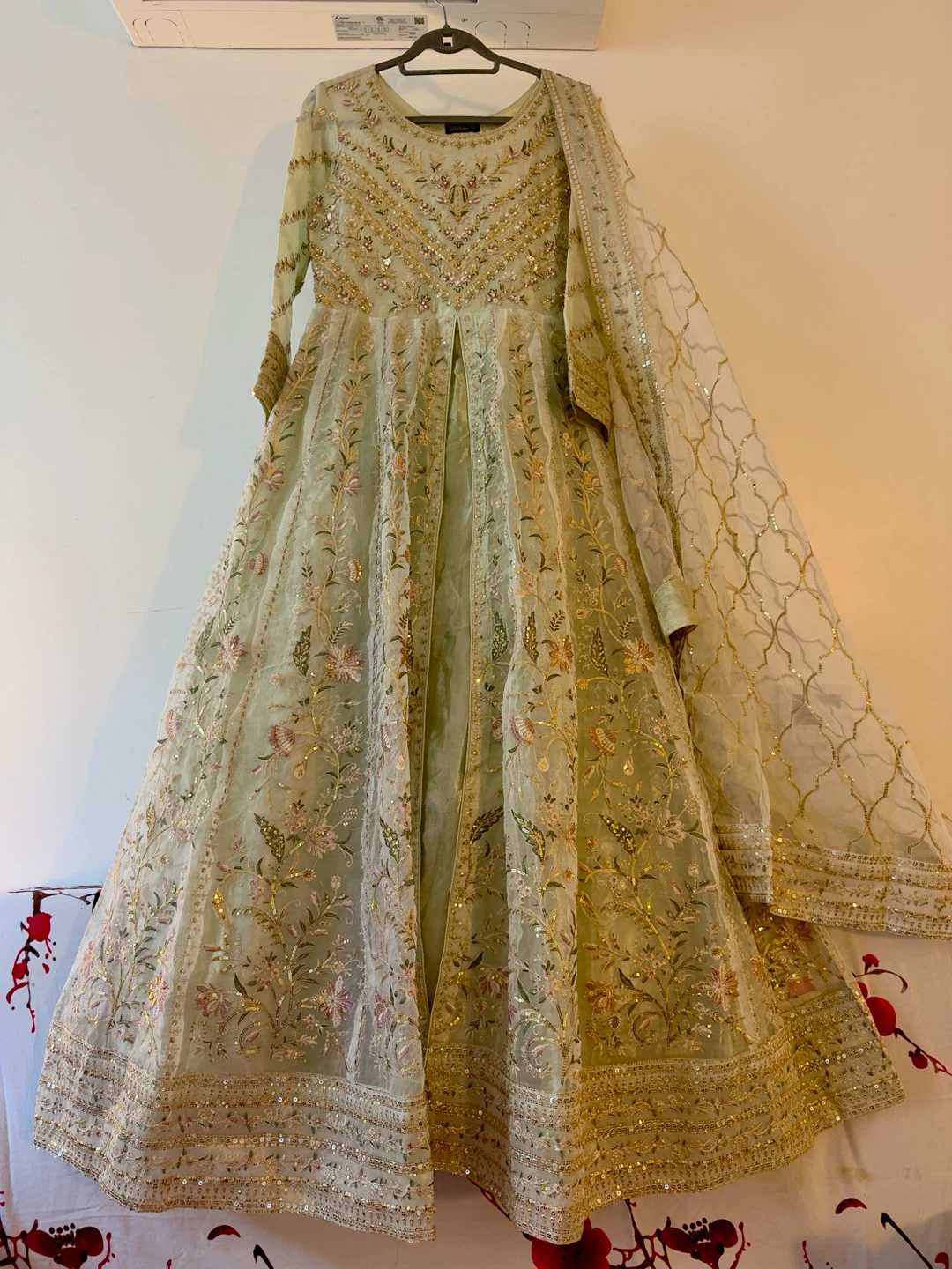 Embroidered Light Green Anarkali Set