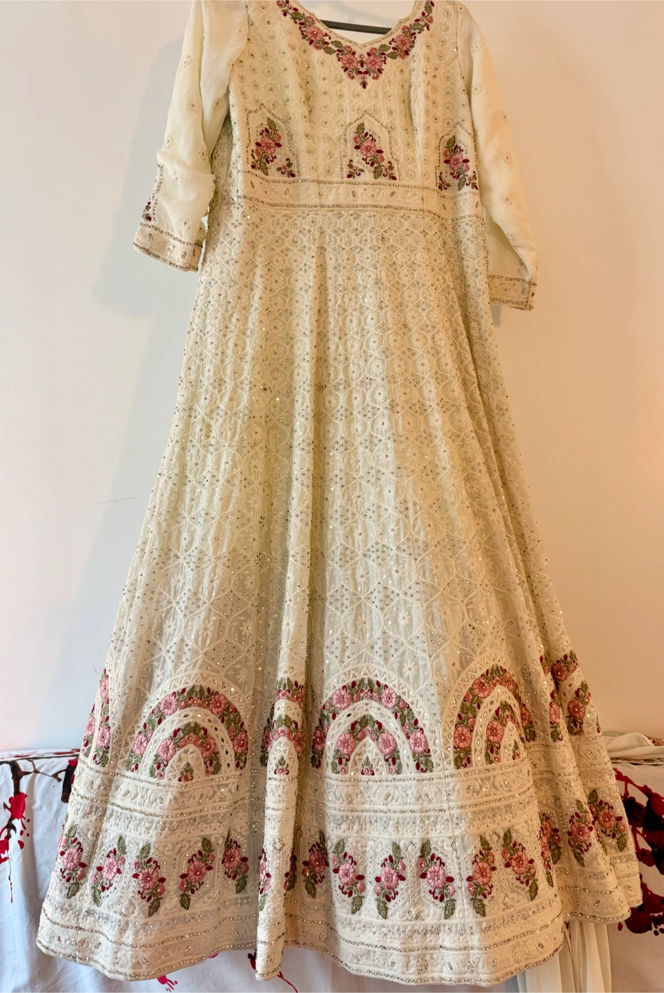 Cream Embroidered Anarkali Gown