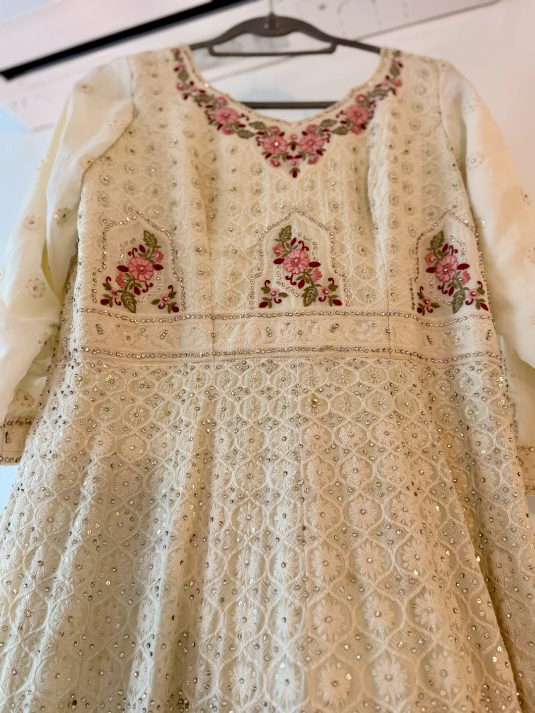 Cream Embroidered Anarkali Gown - photo 3