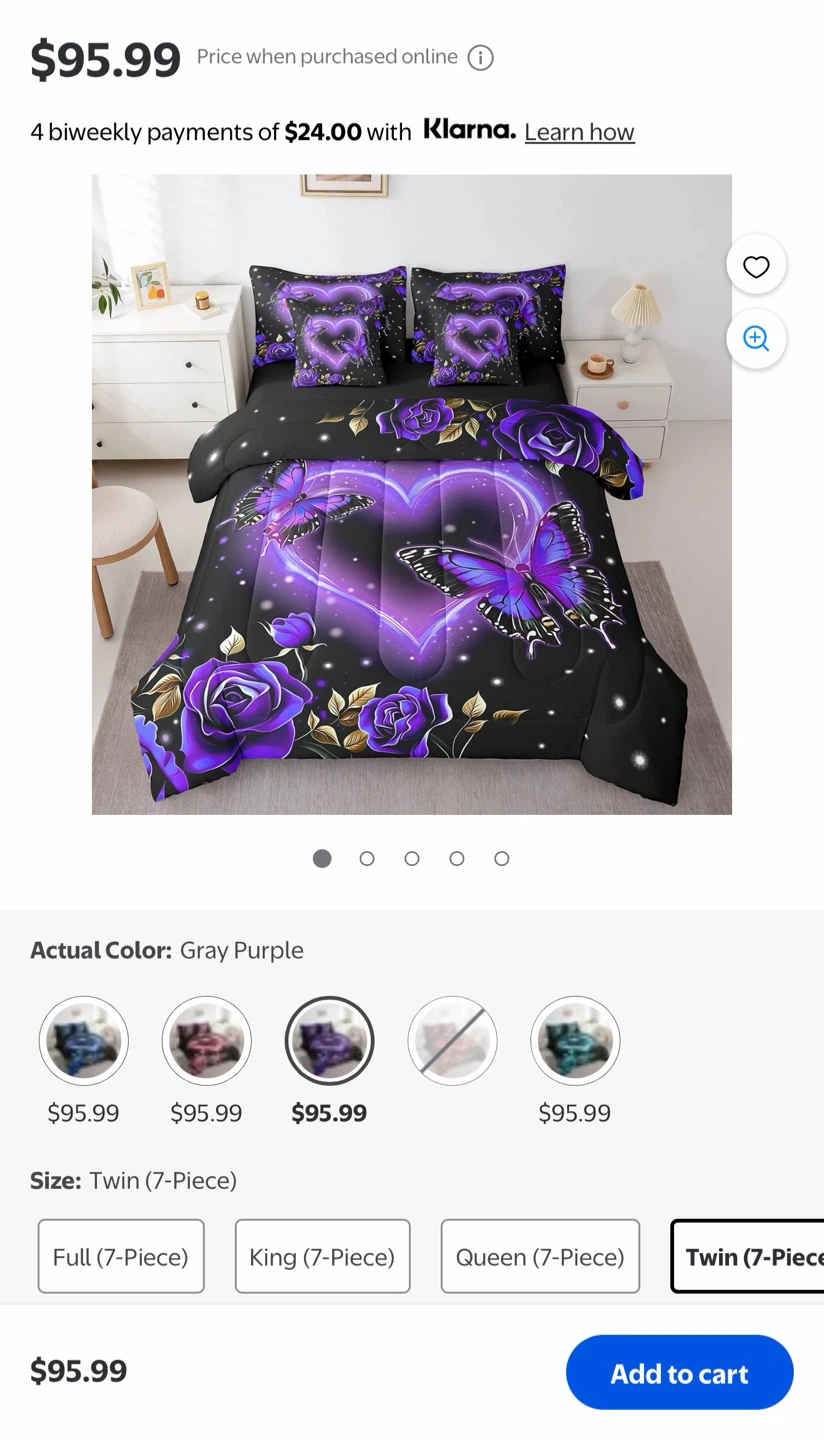 Twin 7-Piece Purple Butterfly and Rose Comforter Set