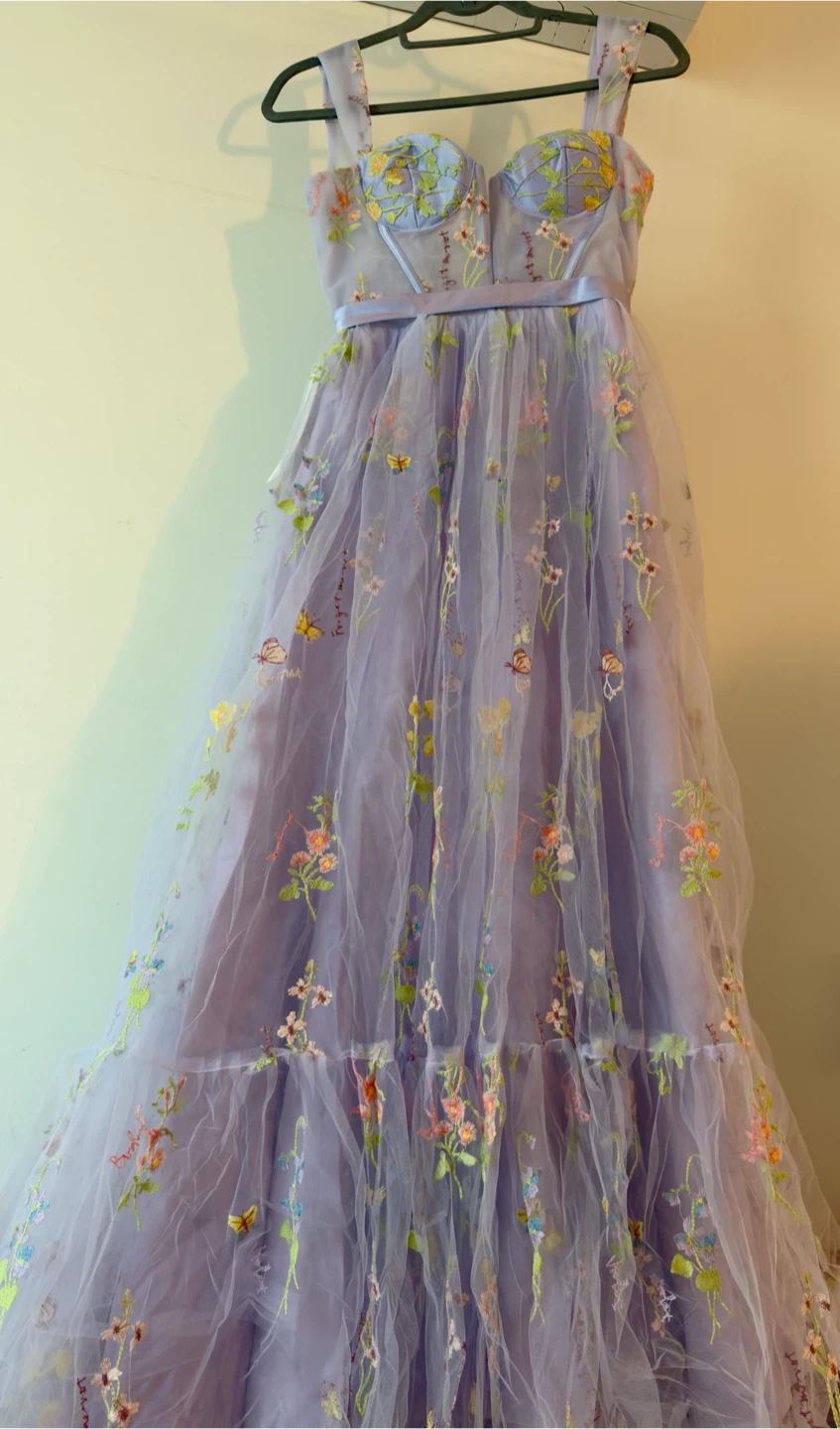 Lavender Floral Embroidered Maxi Dress