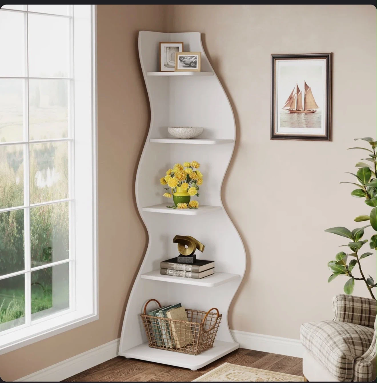 White Wavy Corner Bookshelf - photo 2