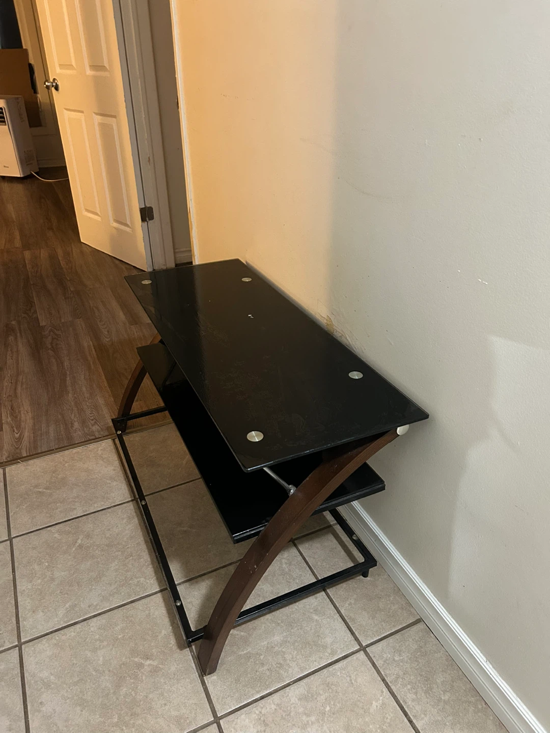 Black Glass and Wood TV Stand