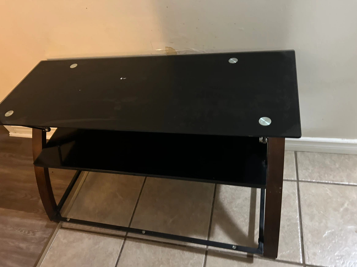 Black Glass and Wood TV Stand - photo 2