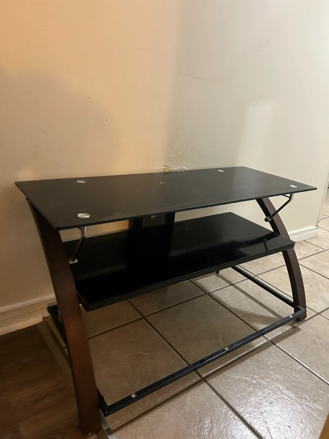 Black Glass and Wood TV Stand - photo 3