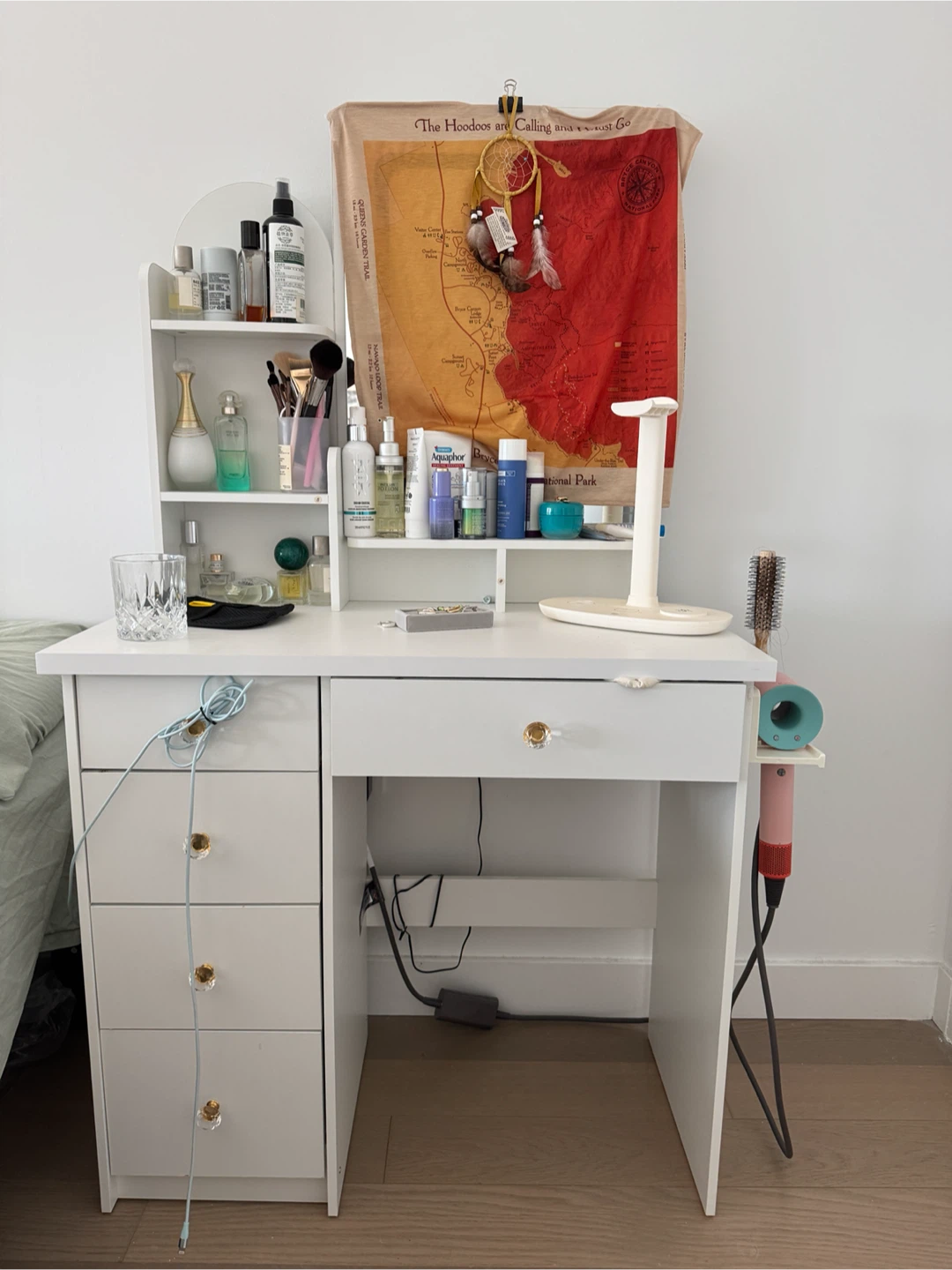 White Vanity Desk with Drawers