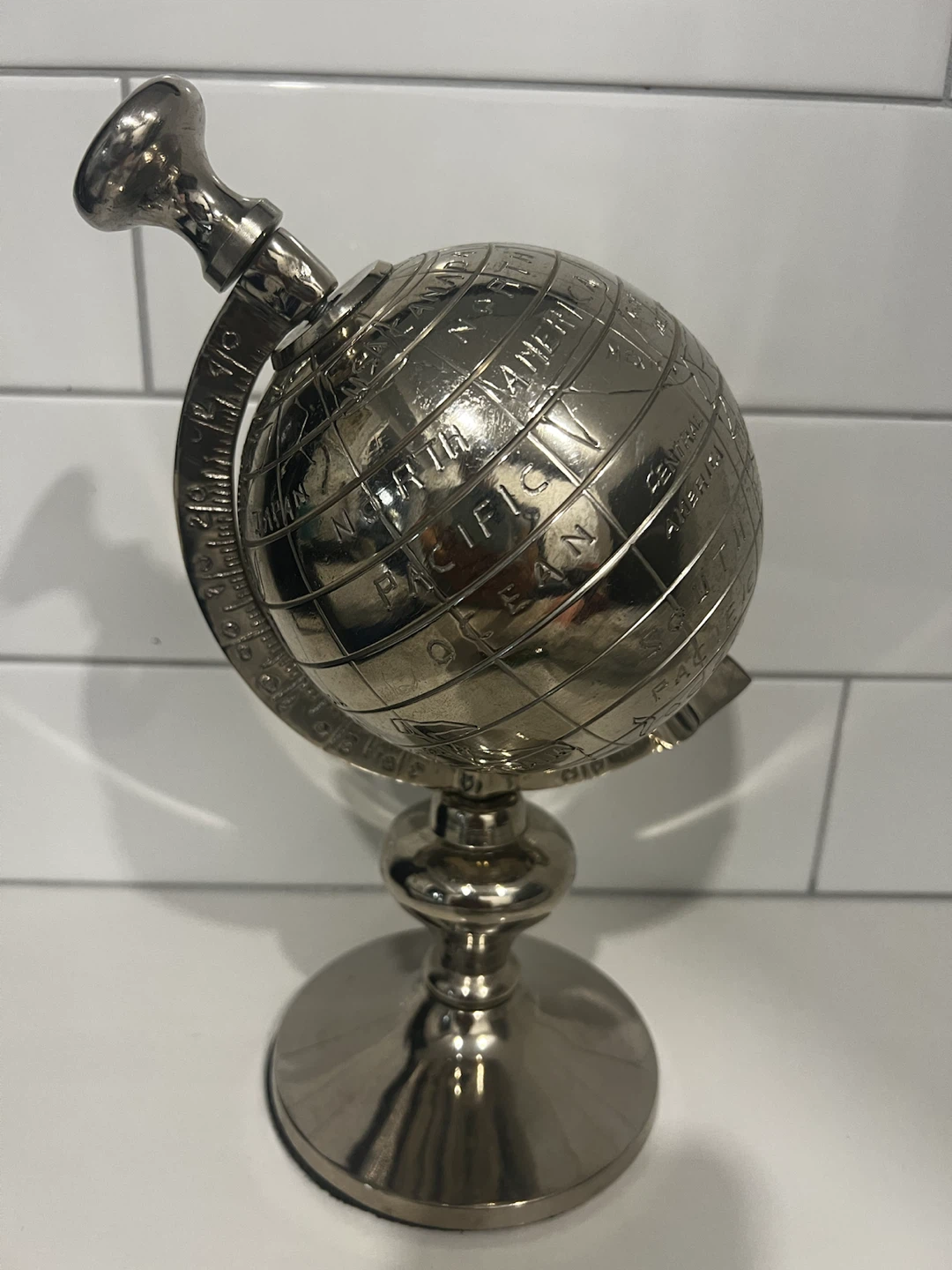 Silver-Tone Metal Desk Globe