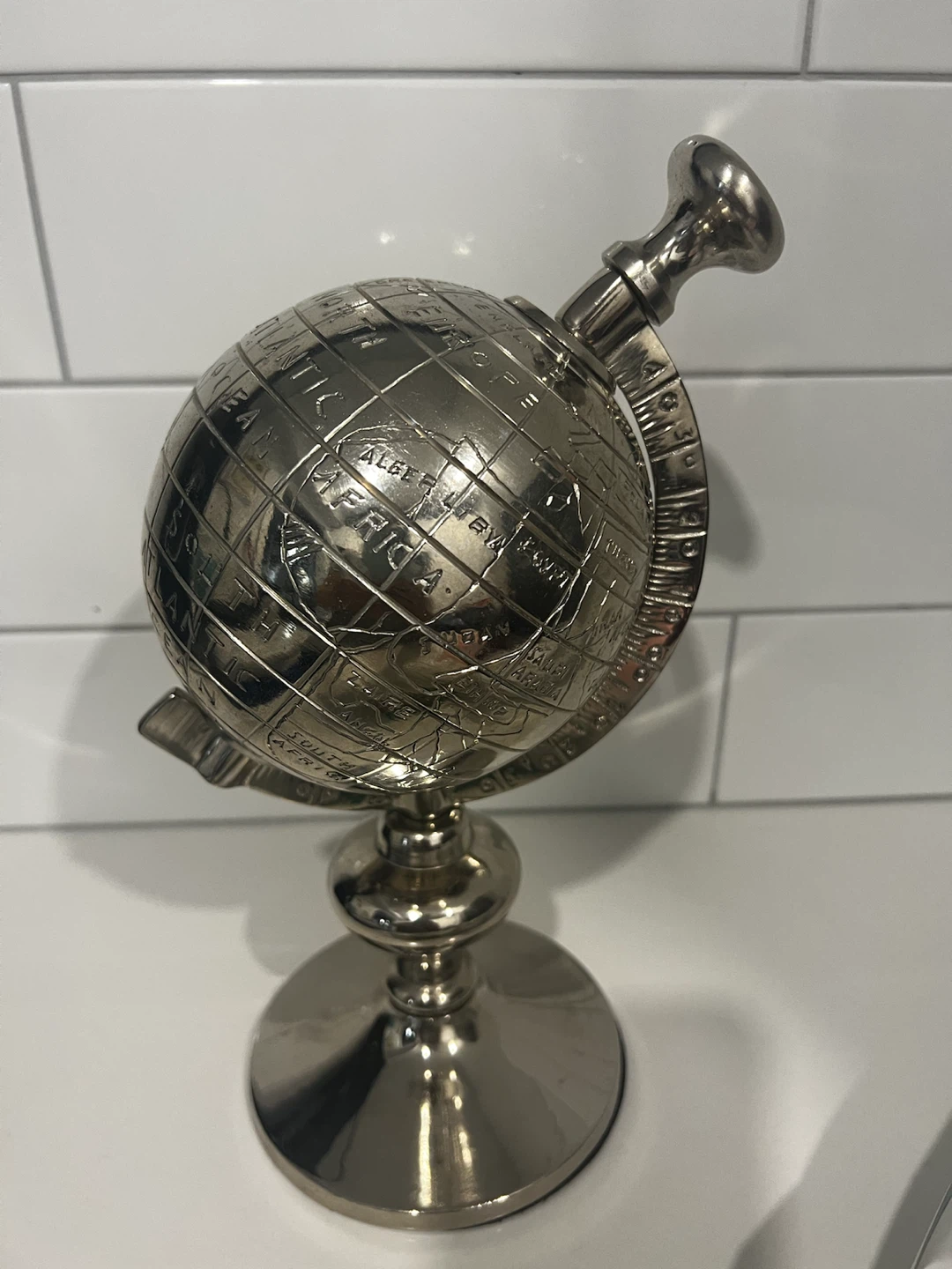 Silver-Tone Metal Desk Globe - photo 2