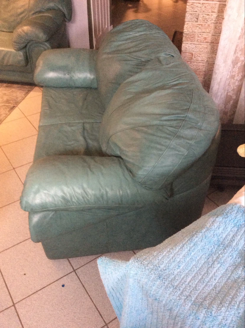 Green Leather Three-Seater Sofa plus 2 seater love seat