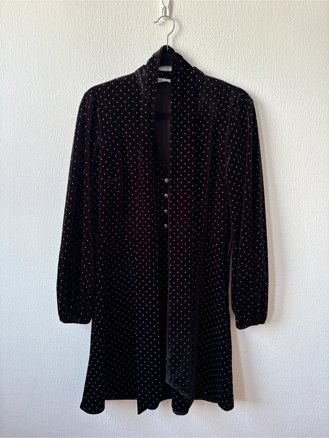 Zara Black Velvet Polka Dot Dress