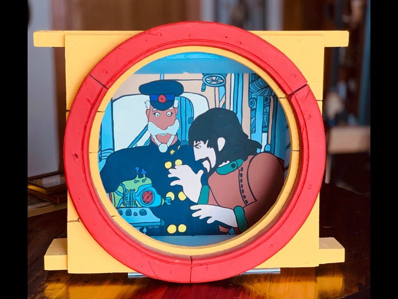 Yellow Submarine Beatles themed porthole painting