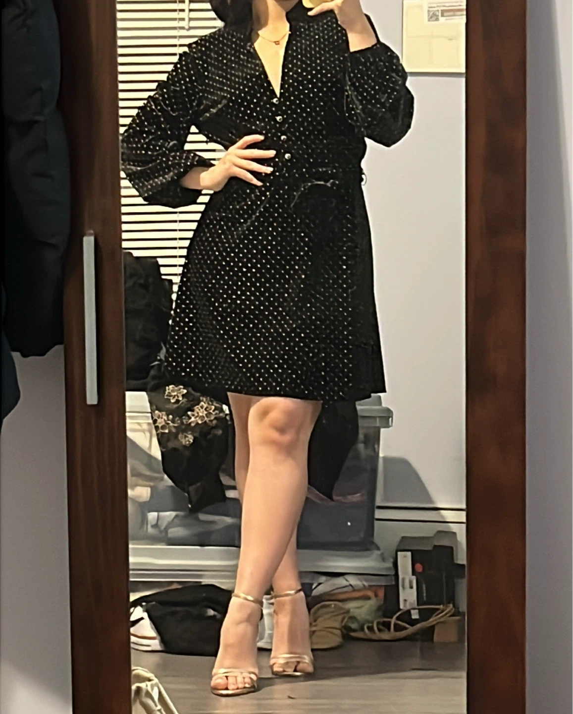 Zara Black Velvet Polka Dot Dress - photo 2