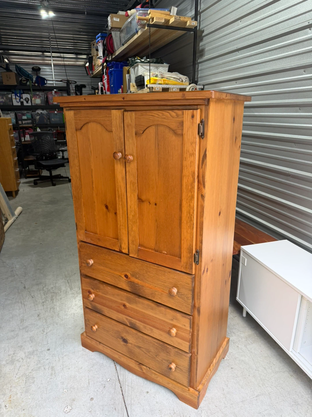 Solid Pine Armoire with Three Drawers