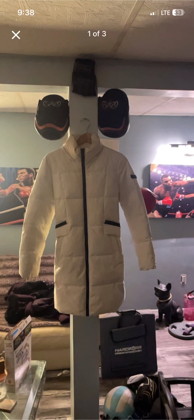Cream Puffer Coat with Fur Hood