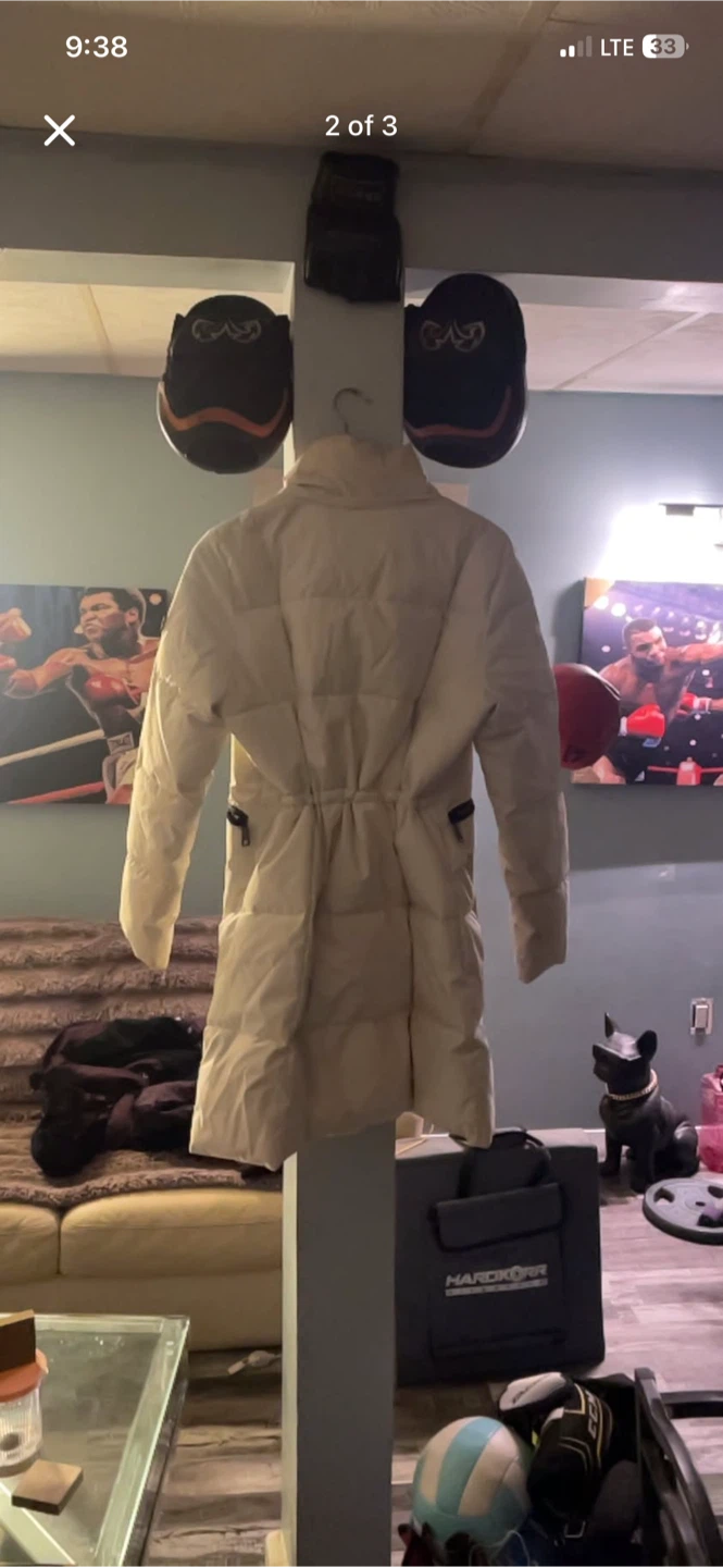 Cream Puffer Coat with Fur Hood - photo 2