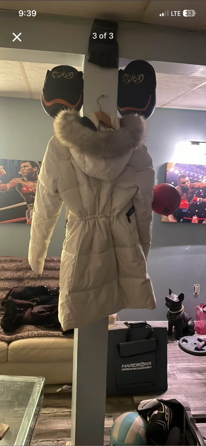 Cream Puffer Coat with Fur Hood - photo 3