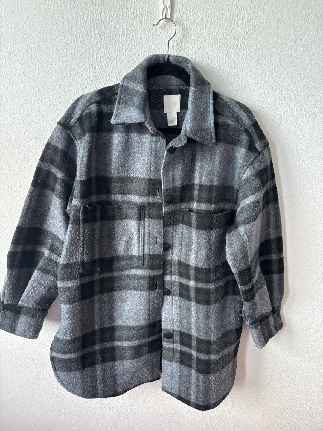 H&M Gray Plaid Shirt Jacket