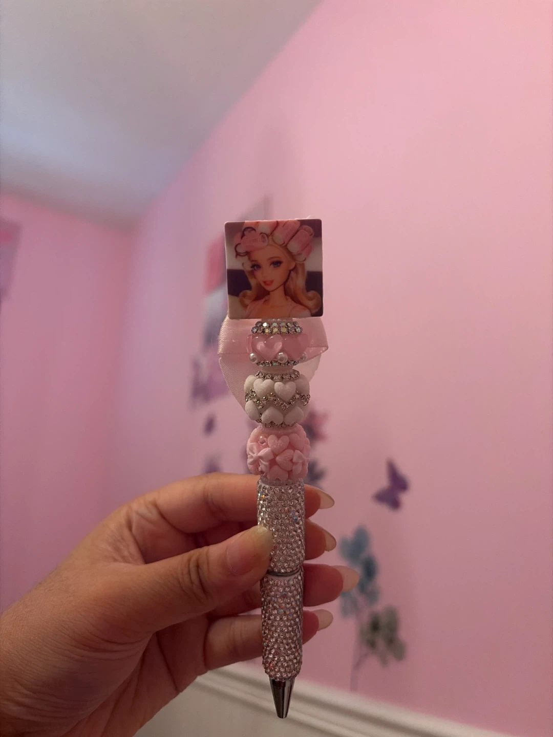 Barbie themed beaded pen