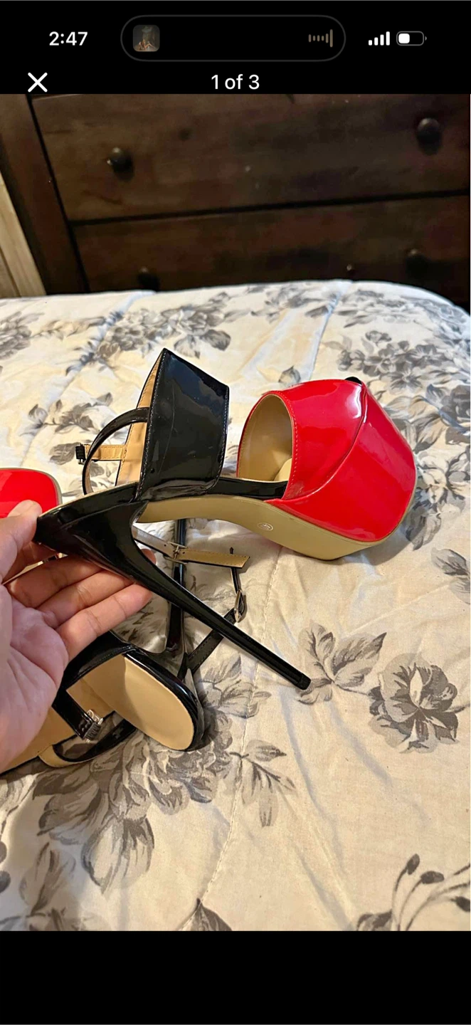 Red and Black Patent Platform Heels