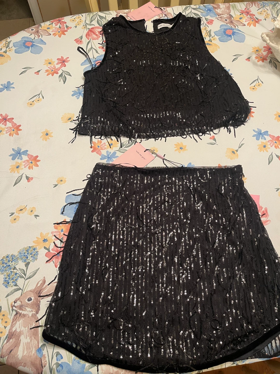 Avec Les Filles Black Sequin Two-Piece Set
