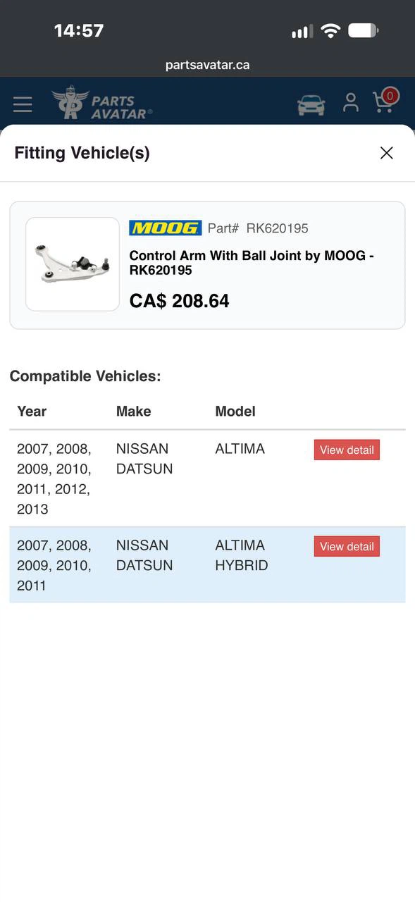 H1023 MOOG RK620195 Control Arm with Ball Joint for Nissan Alt - photo 3