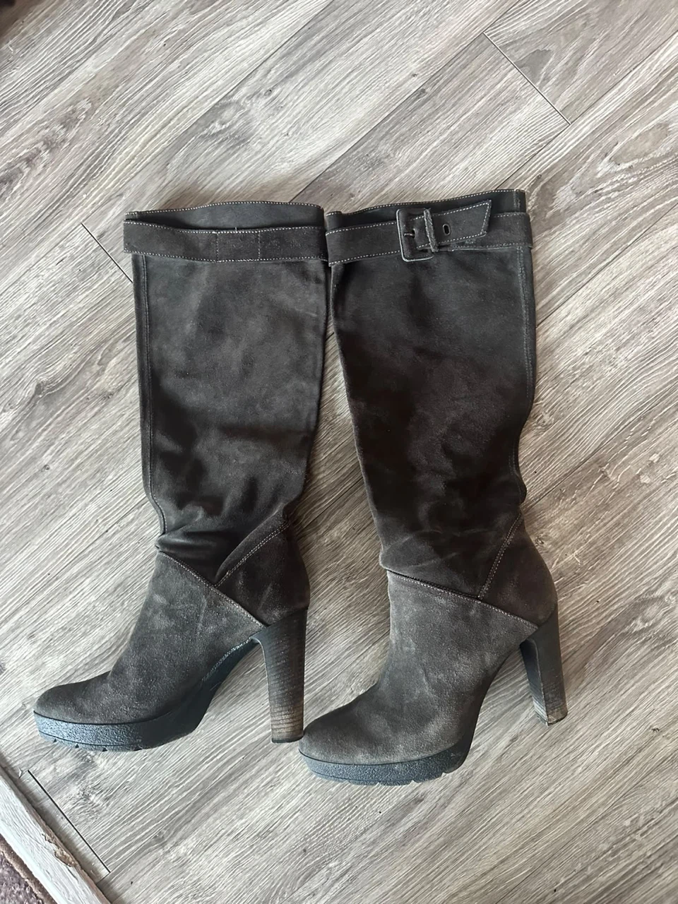 Dark Brown Suede High Heel Boots Size 41