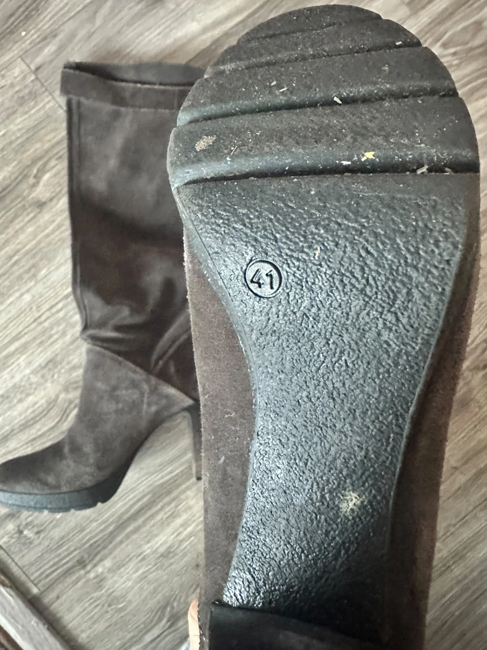 Dark Brown Suede High Heel Boots Size 41 - photo 2