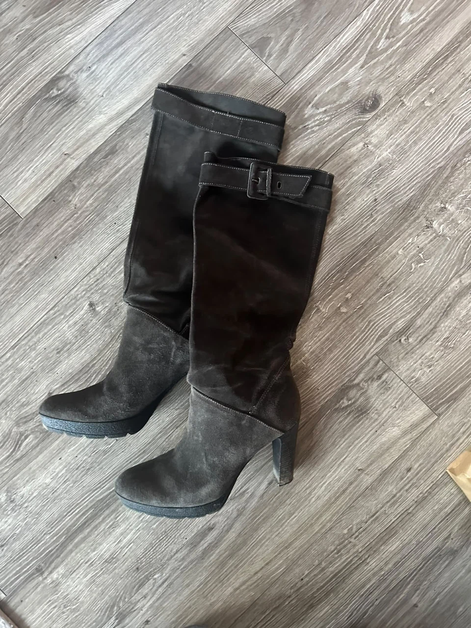 Dark Brown Suede High Heel Boots Size 41 - photo 3