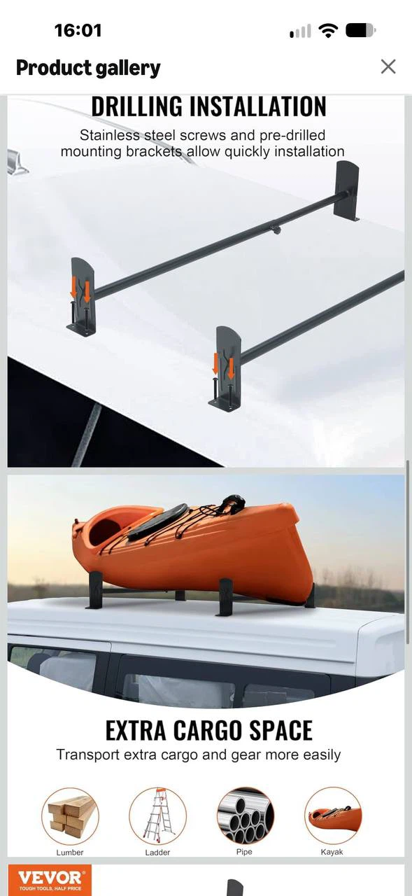 H1026 VEVOR Adjustable Van Roof Ladder Rack – 2 PCS – 500 LBS C - photo 4