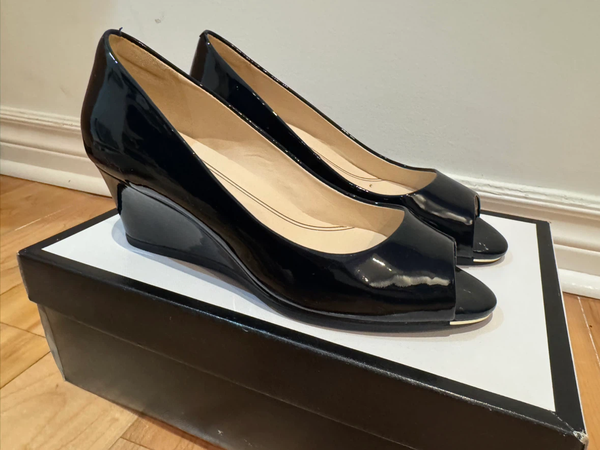 Cole Haan Grand Ambition Black Patent Wedge Shoes