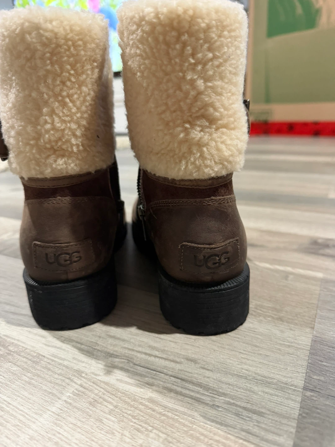UGG Brown Leather Shearling Ankle Boots