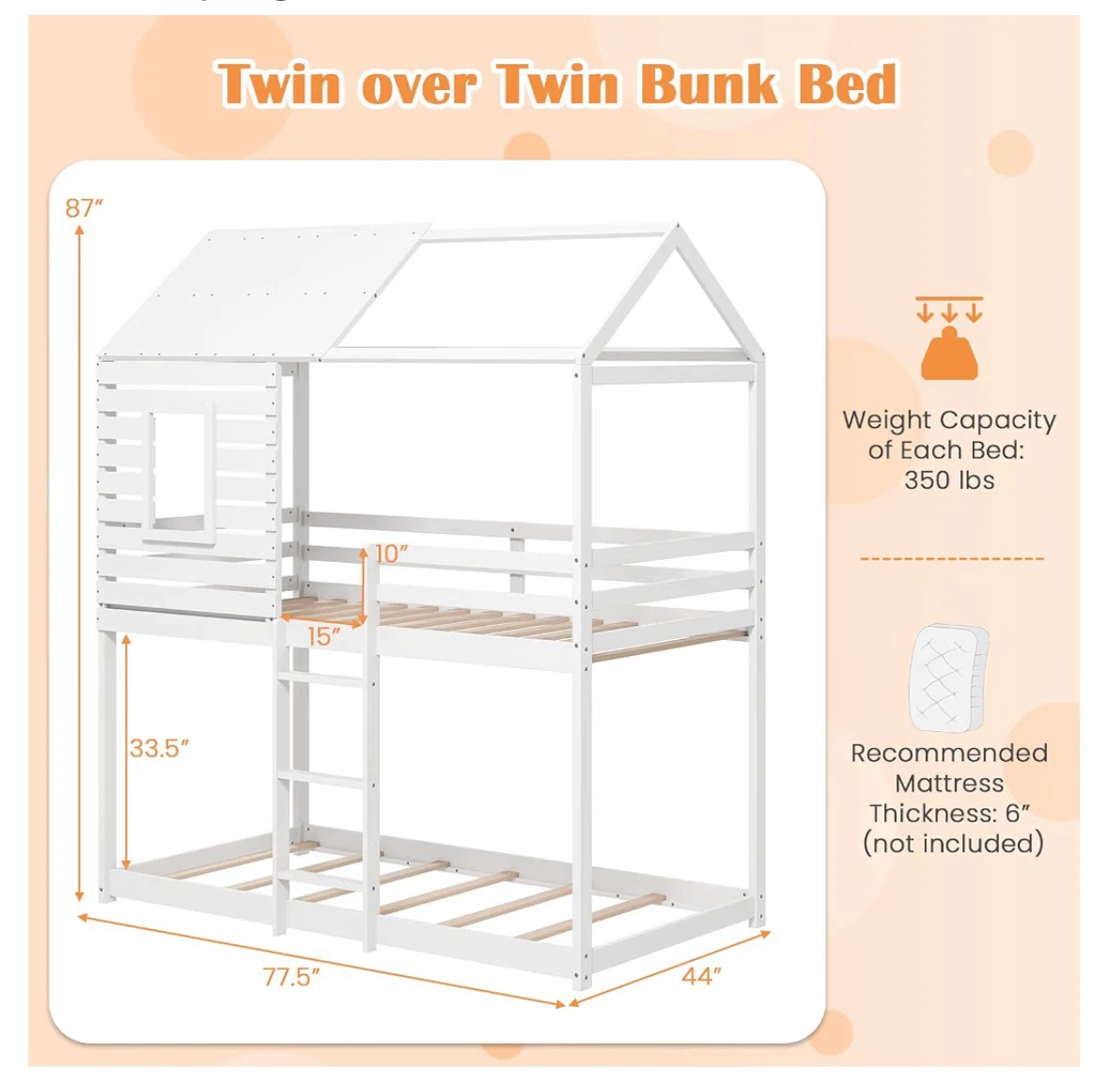 White Twin Over Twin Playhouse Bunk Bed - photo 5