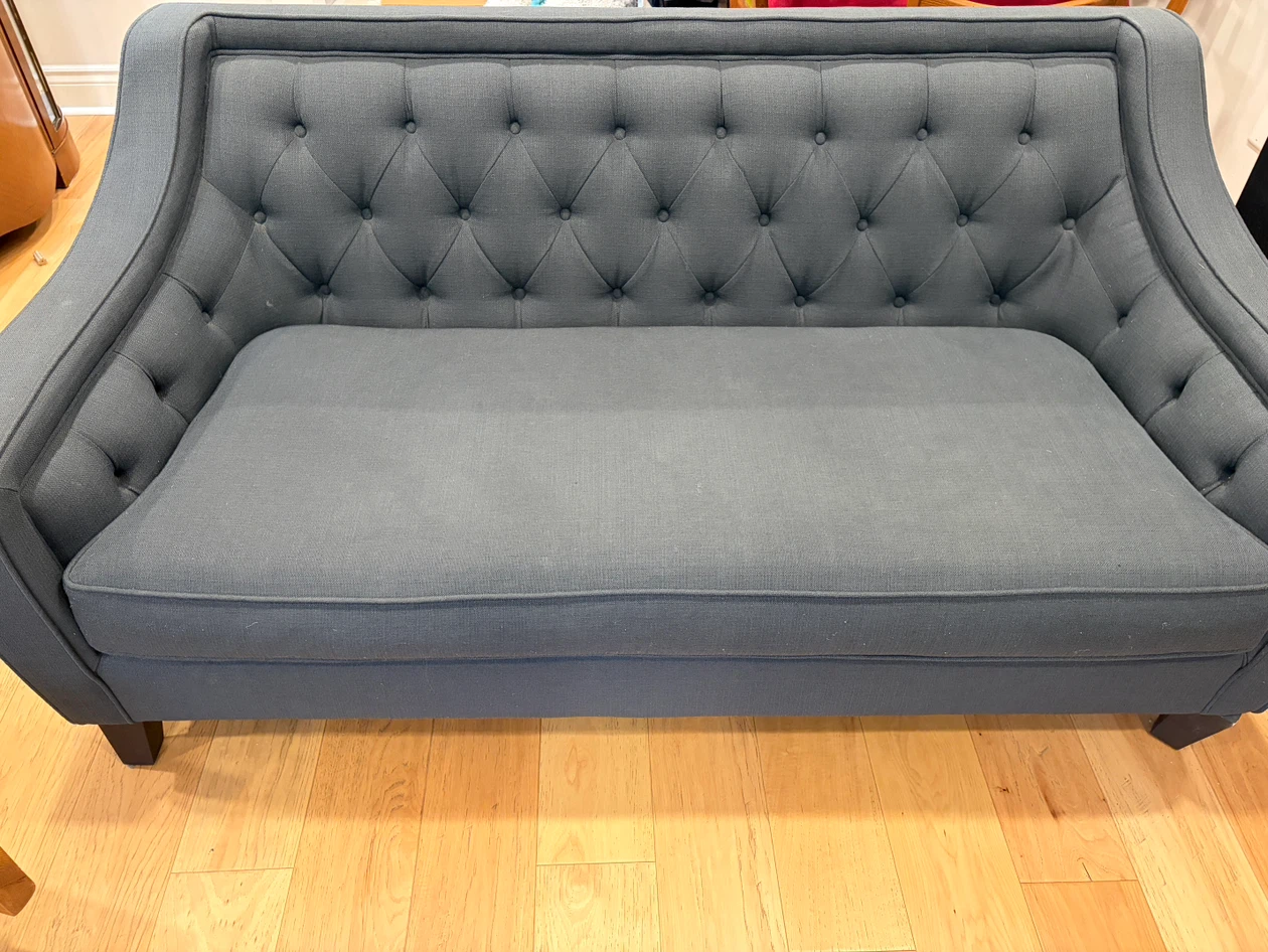 Dark Grey Button-Tufted Settee