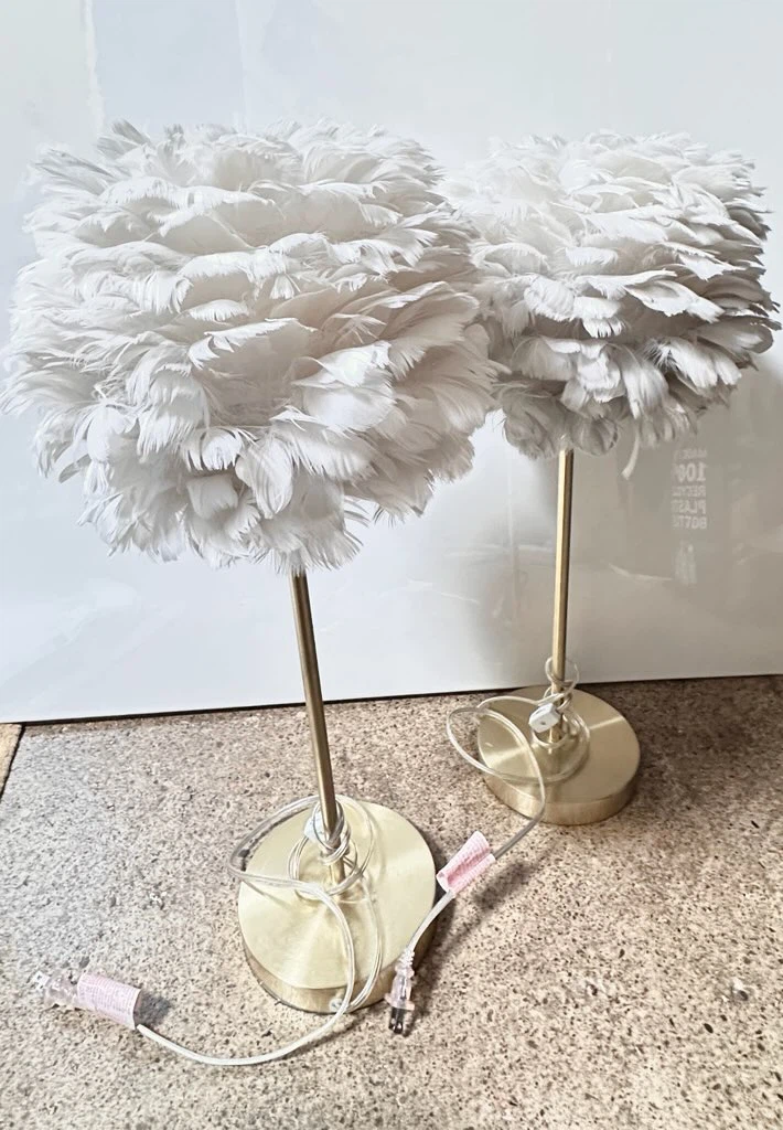 Set of Two White Feather Table Lamps