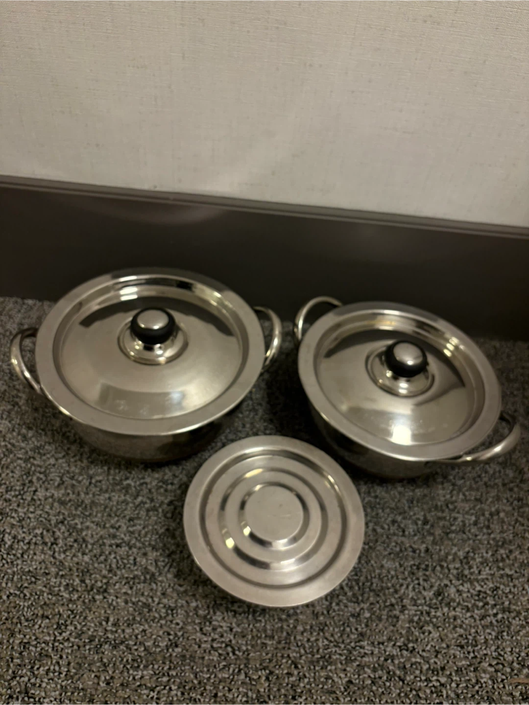 Three Stainless Steel Pots with Copper Bottoms